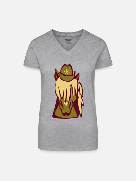 Haflinger - Bio Frauen T-Shirt mit V-Ausschnitt - Grau meliert