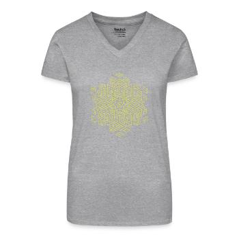 Projection isométrique hexagonale - T-shirt bio col V Femme - gris chiné - Devant