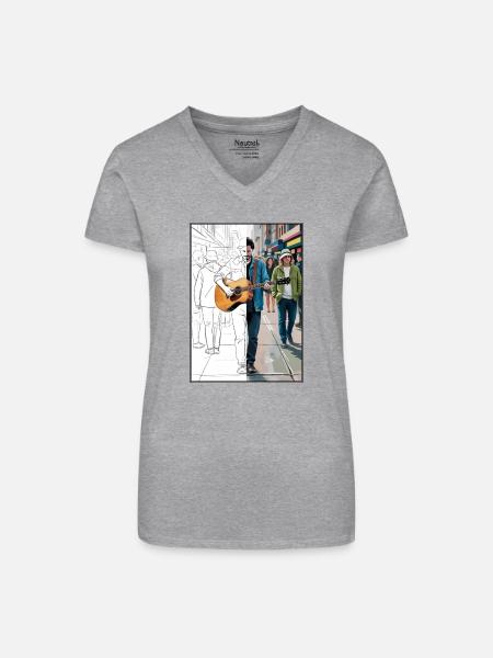 Straßenmusiker im urbanen Stil - Bio Frauen T-Shirt mit V-Ausschnitt - Grau meliert