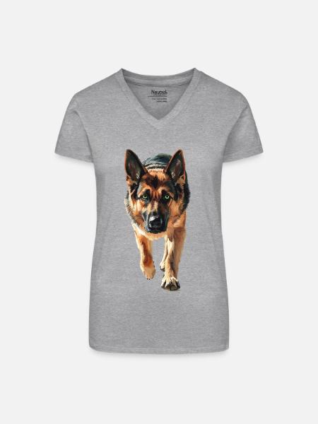 Deutscher Schäferhund - Bio Frauen T-Shirt mit V-Ausschnitt - Grau meliert