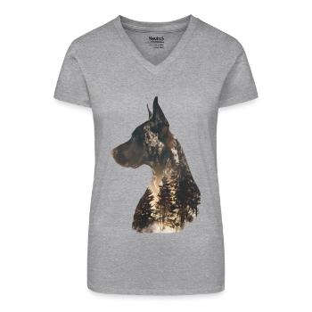 Deutsche Dogge - Bio Frauen T-Shirt mit V-Ausschnitt - Grau meliert - Vorne