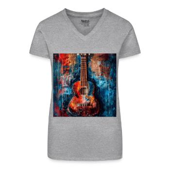 Ukulele - Bio Frauen T-Shirt mit V-Ausschnitt - Grau meliert - Vorne