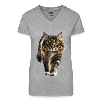 Norwegische Waldkatze - Bio Frauen T-Shirt mit V-Ausschnitt - Grau meliert - Vorne