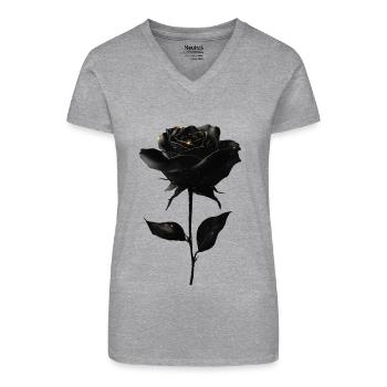 Schwarze Rose - Bio Frauen T-Shirt mit V-Ausschnitt - Grau meliert - Vorne