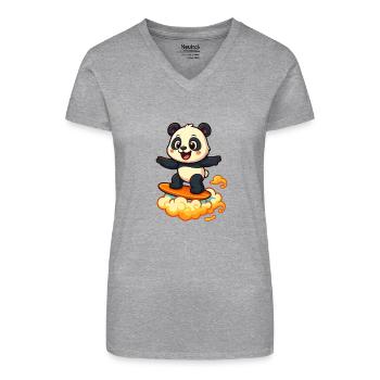 Panda Surfer cartoon Design - Organic Women's V-Neck T-Shirt - heather grey - Front
