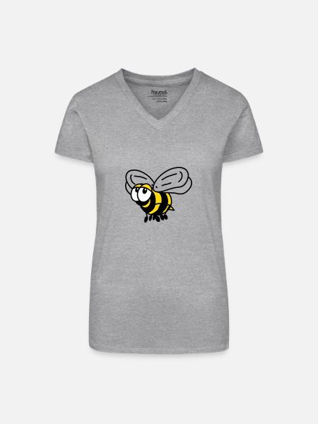 Biene - Bio Frauen T-Shirt mit V-Ausschnitt - Grau meliert