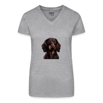 Rauhaardackel Dachshund Hund Hunde Welpe Dackel - Bio Frauen T-Shirt mit V-Ausschnitt - Grau meliert - Vorne