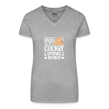 Potrei essere pazzo ma il mio cocker spaniel mi ama - Maglietta ecologica da donna con scollo a V - grigio melange - Fronte