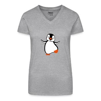 Pinguin - Bio Frauen T-Shirt mit V-Ausschnitt - Grau meliert - Vorne