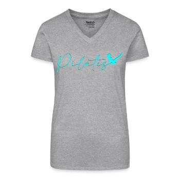 Pilates - Bio Frauen T-Shirt mit V-Ausschnitt - Grau meliert - Vorne