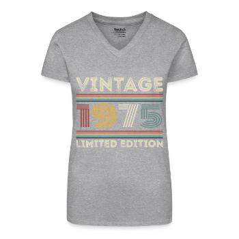 1975 Anniversaire 1975 Retro 1975 Cadeau 1975 - T-shirt bio col V Femme - gris chiné - Devant