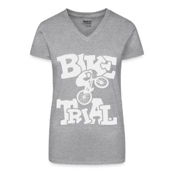 Balance und Kontrolle Bike Trial - Bio Frauen T-Shirt mit V-Ausschnitt - Grau meliert - Vorne