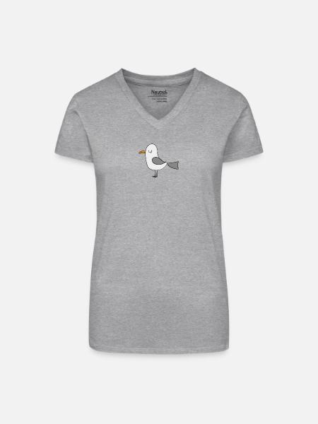 Möwe - Bio Frauen T-Shirt mit V-Ausschnitt - Grau meliert