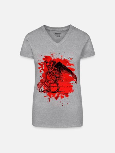 Sitting Demon – bleached red - Bio Frauen T-Shirt mit V-Ausschnitt - Grau meliert