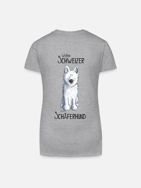 Weißer Schweizer Schäferhund - Bio Frauen T-Shirt mit V-Ausschnitt - Grau meliert