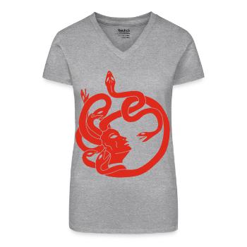 Femme aux cheveux de serpents (rouge) - T-shirt bio col V Femme - noir - Devant