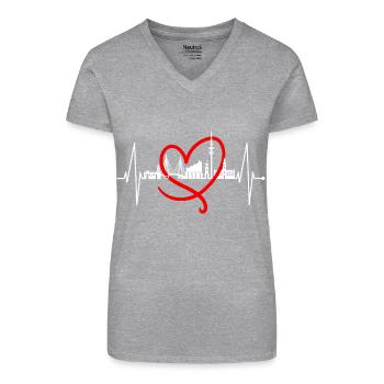 Hamburg Skyline Herzschlag Hamburger Liebe Fan - Bio Frauen T-Shirt mit V-Ausschnitt - Schwarz - Vorne