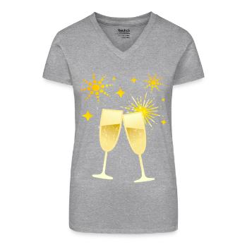 Cheers! Sektgläser mit Feuerwerk - Bio Frauen T-Shirt mit V-Ausschnitt - Schwarz - Vorne