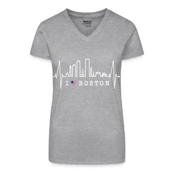 Boston Skyline Herzschlag USA Fan Herz Puls Liebe - Bio Frauen T-Shirt mit V-Ausschnitt - Schwarz - Vorne