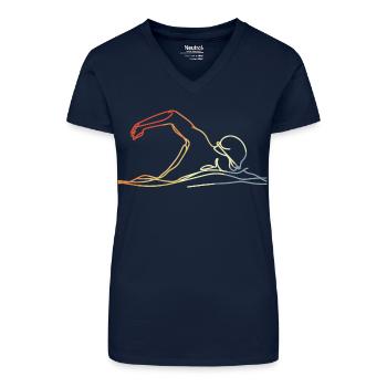 Schwimmen Retro Stil - Bio Frauen T-Shirt mit V-Ausschnitt - Dunkelblau - Vorne