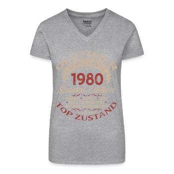 45e verjaardag cadeau oldtimer september 1980 - Bio vrouwen T-shirt met V-hals - zwart - Voor