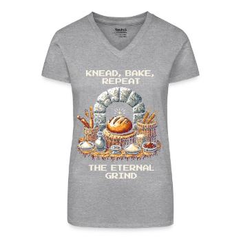 Kneten, Backen, Repeat | Brot backen Humor - Bio Frauen T-Shirt mit V-Ausschnitt - Schwarz - Vorne
