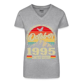 Octobre 1995 Vintage Vintage Rétro Anniversaire - T-shirt bio col V Femme - noir - Devant