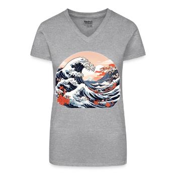 Große Welle von Kanagawa - Bio Frauen T-Shirt mit V-Ausschnitt - Schwarz - Vorne