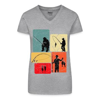Pêcheurs à la ligne - T-shirt bio col V Femme - noir - Devant