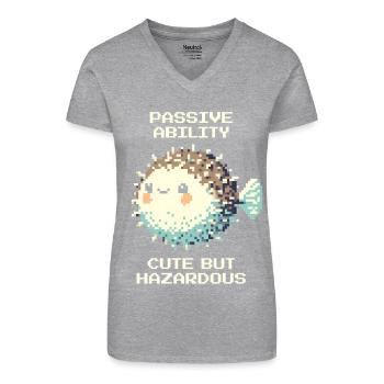Passif : doux, mais dangereux | Poisson-globe - T-shirt bio col V Femme - noir - Devant