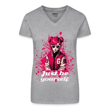 Écolière rose – Sois juste toi-même - T-shirt bio col V Femme - noir - Devant