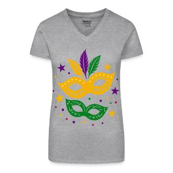Karneval Masken mit Sternen & bunten Federn - Bio Frauen T-Shirt mit V-Ausschnitt - Schwarz - Vorne