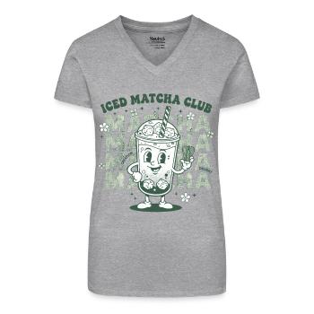 Iced Matcha Club Funny Matcha Tea Lover Green - Bio Frauen T-Shirt mit V-Ausschnitt - Schwarz - Vorne