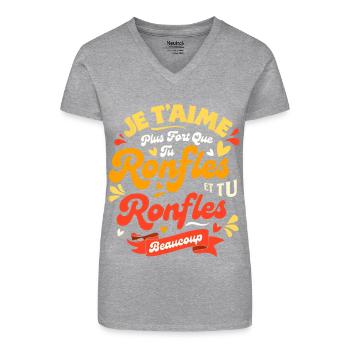 St Valentin Couple Plus Que Tu Ronfles Je t'aime - T-shirt bio col V Femme - noir - Devant