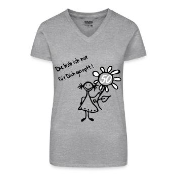 Geburtstag Birthday 50. - Strichmännchen Blume - Bio Frauen T-Shirt mit V-Ausschnitt - Schwarz - Vorne