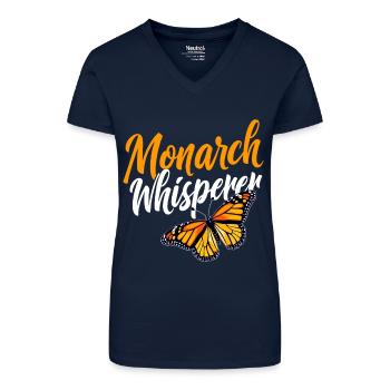Butterfly, Monarch Whisperer, Entomologist - Organic Women's V-Neck T-Shirt - navy blue - Front