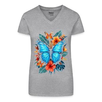 Butterfly, Flowers, Entomologist - Organic Women's V-Neck T-Shirt - black - Front