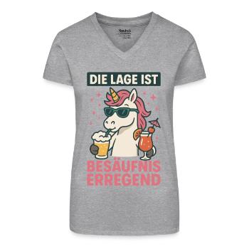 Die Lage Ist Besäufniserregend Einhorn Party - Bio Frauen T-Shirt mit V-Ausschnitt - Schwarz - Vorne