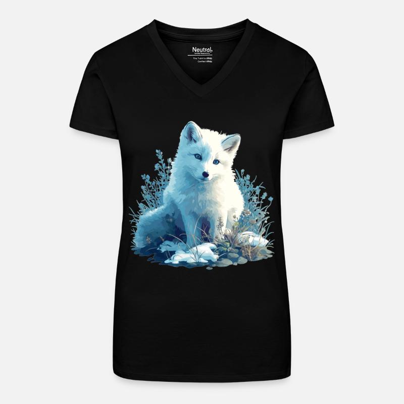 Arctic Fox Polarfüchse Polarfuchs - Bio Frauen T-Shirt mit V-Ausschnitt - Schwarz