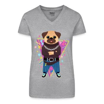 90s Style Hip Hop Pug - Bio Frauen T-Shirt mit V-Ausschnitt - Schwarz - Vorne