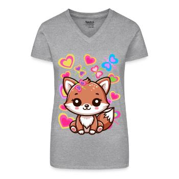 Fuchs Füchse Kinder Kind Baby - Bio Frauen T-Shirt mit V-Ausschnitt - Schwarz - Vorne