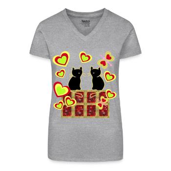 Retro Cats Cat Family Cat Kids - Organic Women's V-Neck T-Shirt - black - Front