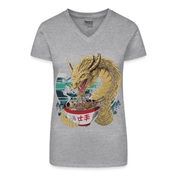 Ramen Dragon – La faim du dragon - T-shirt bio col V Femme - noir - Devant
