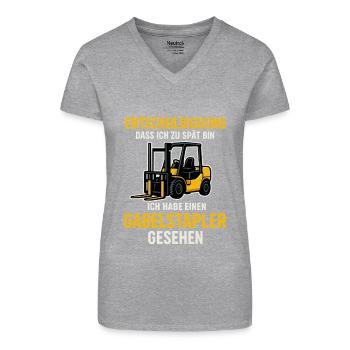 Ich hab einen Gabelstapler gesehen - Bio Frauen T-Shirt mit V-Ausschnitt - Schwarz - Vorne