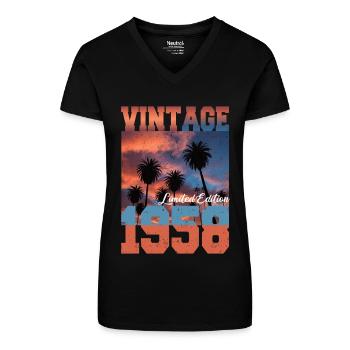 1958 Vintage Edition Limitée Palmiers Né en 1958 - T-shirt bio col V Femme - noir - Devant