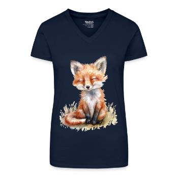 Fuchs - Bio Frauen T-Shirt mit V-Ausschnitt - Dunkelblau - Vorne