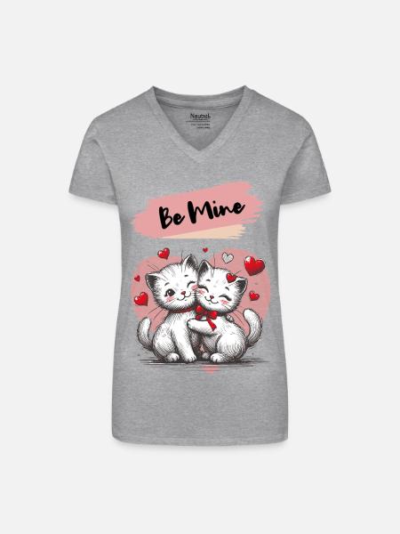 Sois à moi, câlins de chat avec des cœurs - T-shirt bio col V Femme - noir