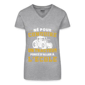 Né pour conduire un tracteur forcé d'aller à l'éco - T-shirt bio col V Femme - noir - Devant