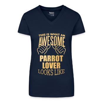 papegoja - Ekologisk T-shirt med V-ringning dam - mörkblå - Fram