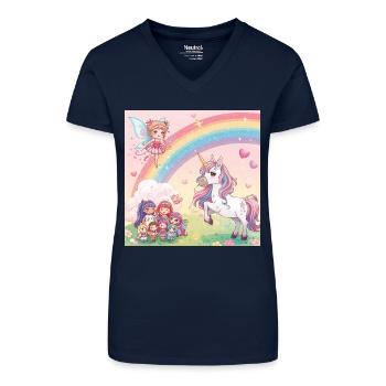 Rainbow Fairy and Unicorn Dream - Organic Women's V-Neck T-Shirt - navy blue - Front